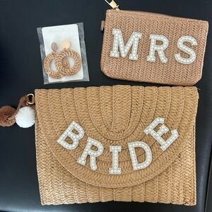 Bride and Mrs Woven Clutch Set with Earrings